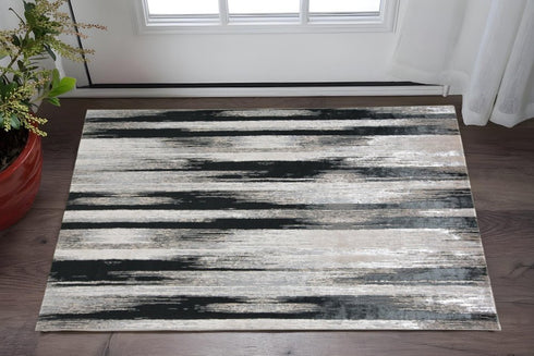 4' X 6' Black Silver and Gray Abstract Power Loom Area Rug